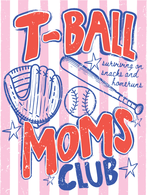 T-ball moms club pink lettering DTF heat transfer design