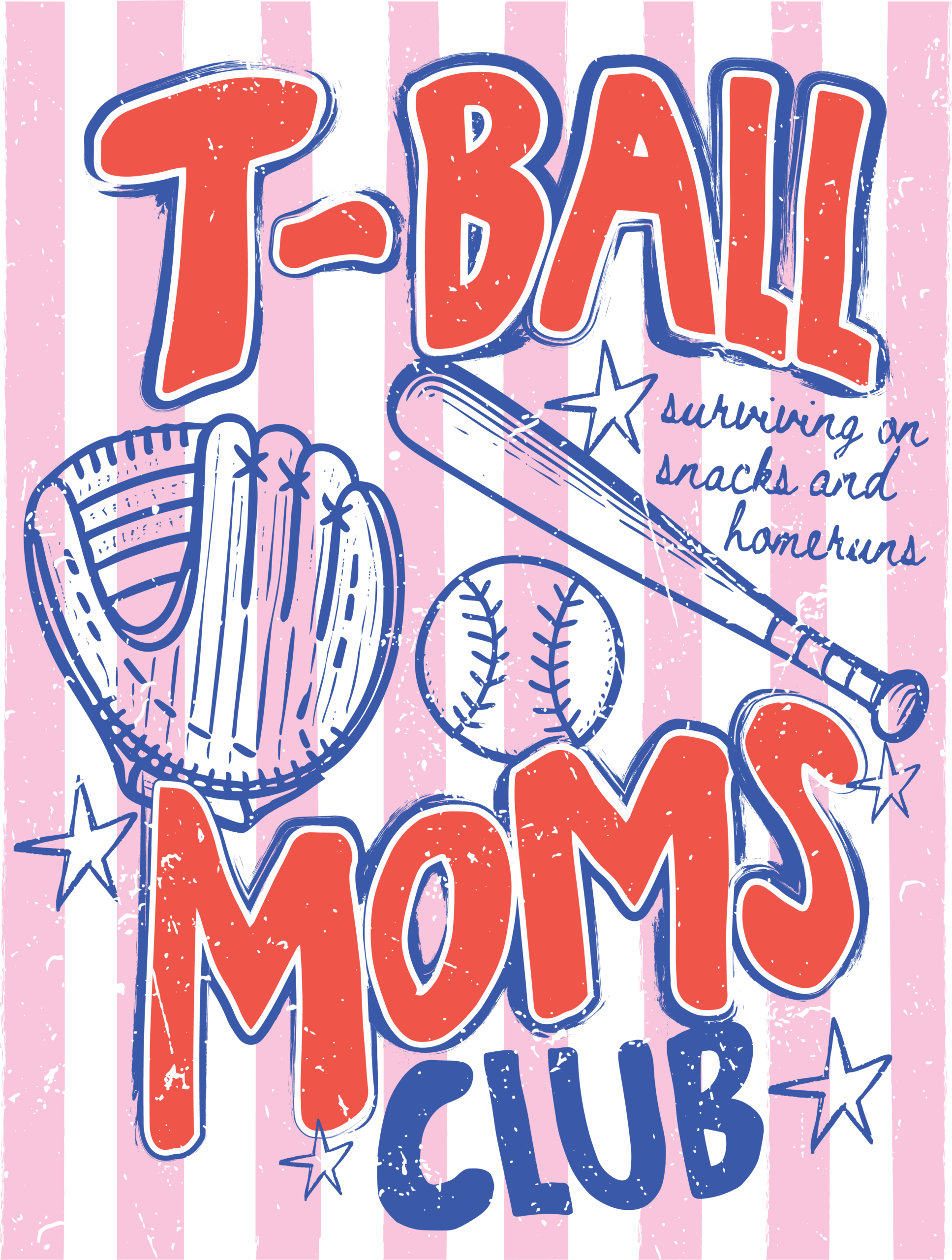 T-ball moms club pink lettering DTF heat transfer design