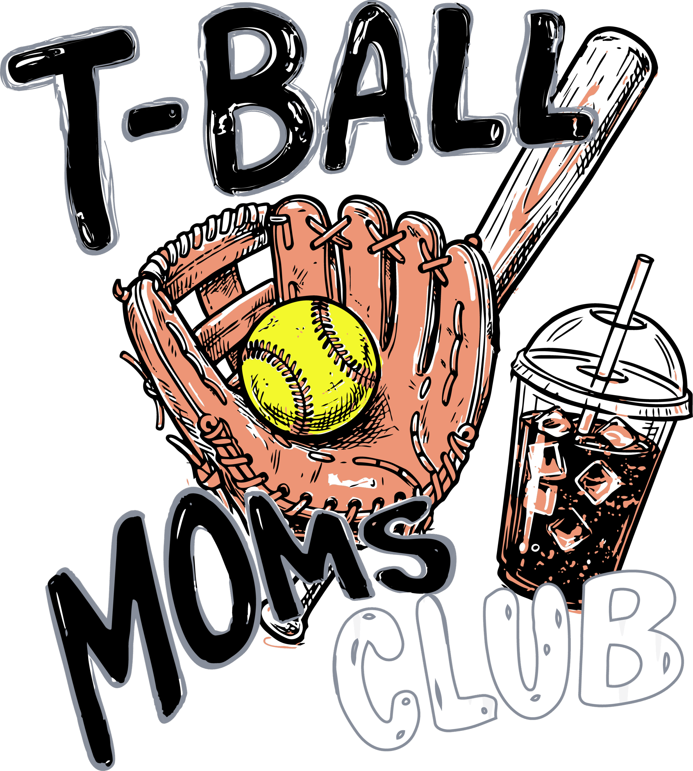 T-ball moms club sketch-style DTF heat transfer design