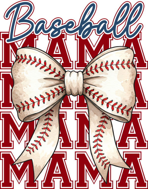 Baseball mama bow and stitches DTF heat transfer design