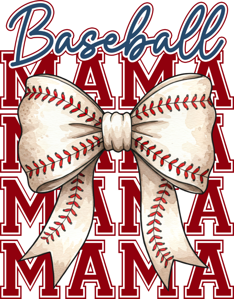 Baseball mama bow and stitches DTF heat transfer design