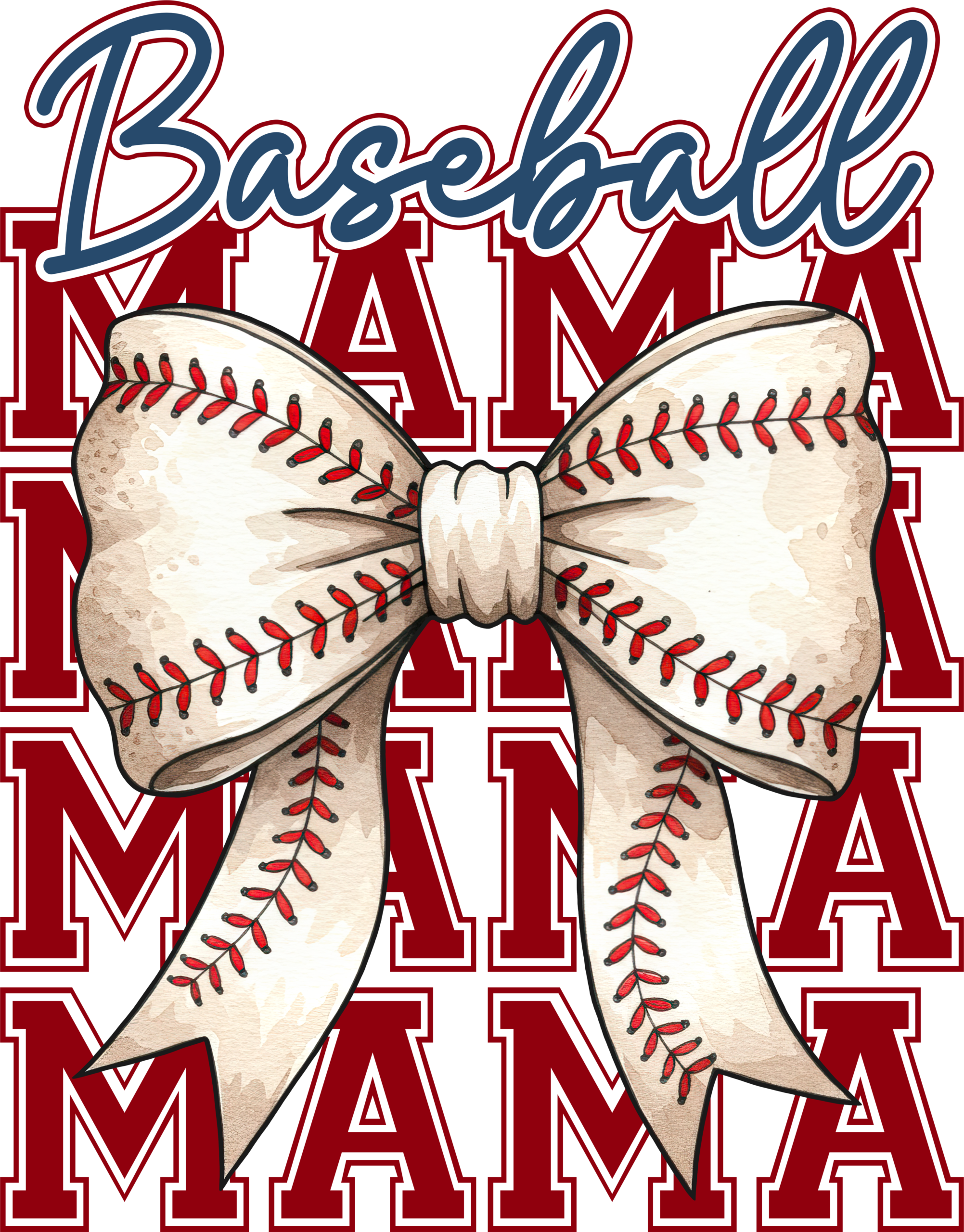 Baseball mama bow and stitches DTF heat transfer design
