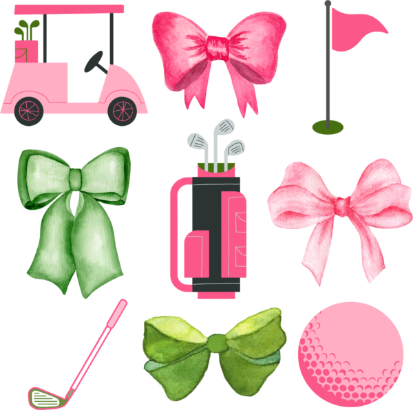 Pink golf set ready-to-press DTF heat transfer design