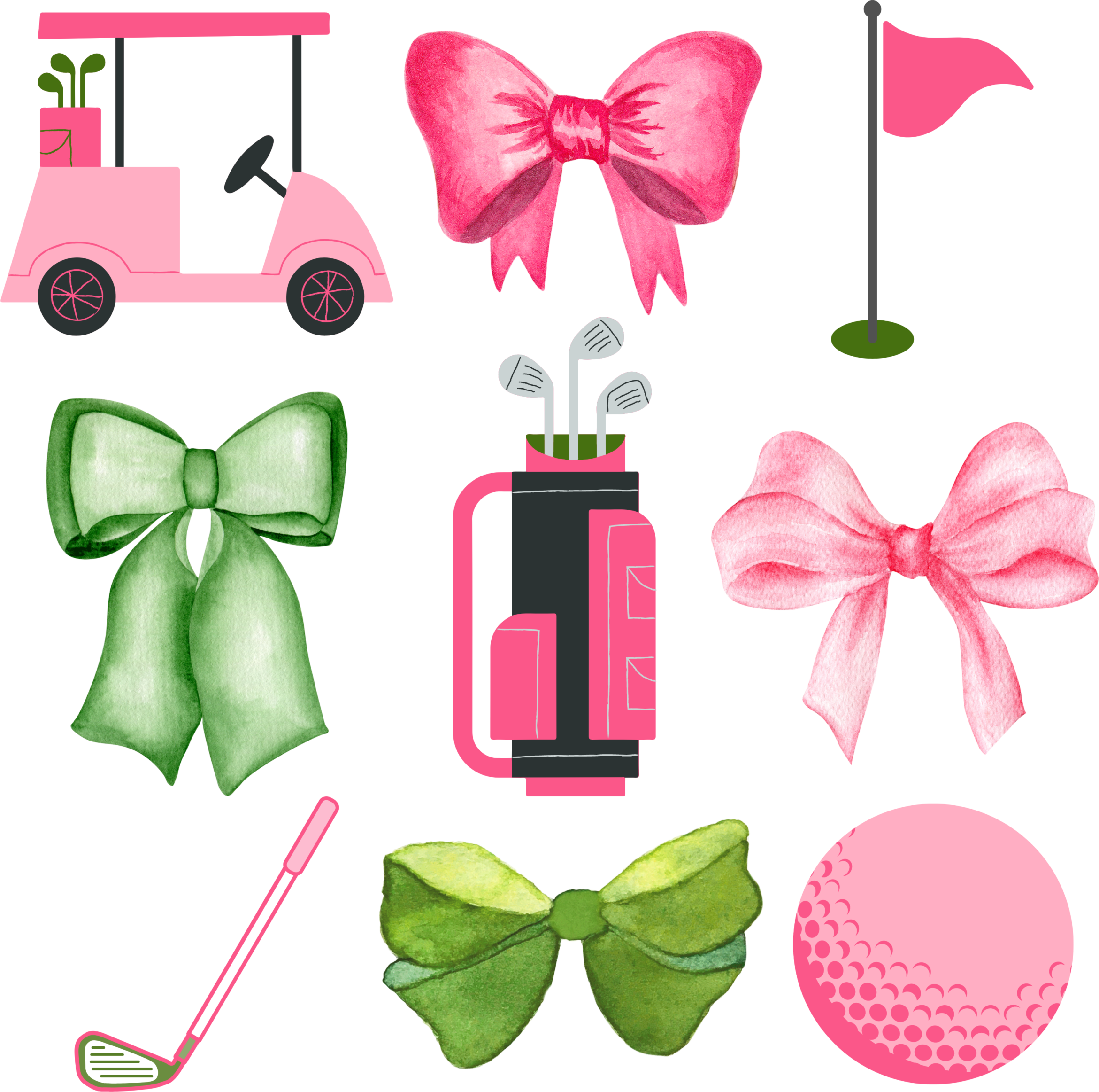 Pink golf set ready-to-press DTF heat transfer design