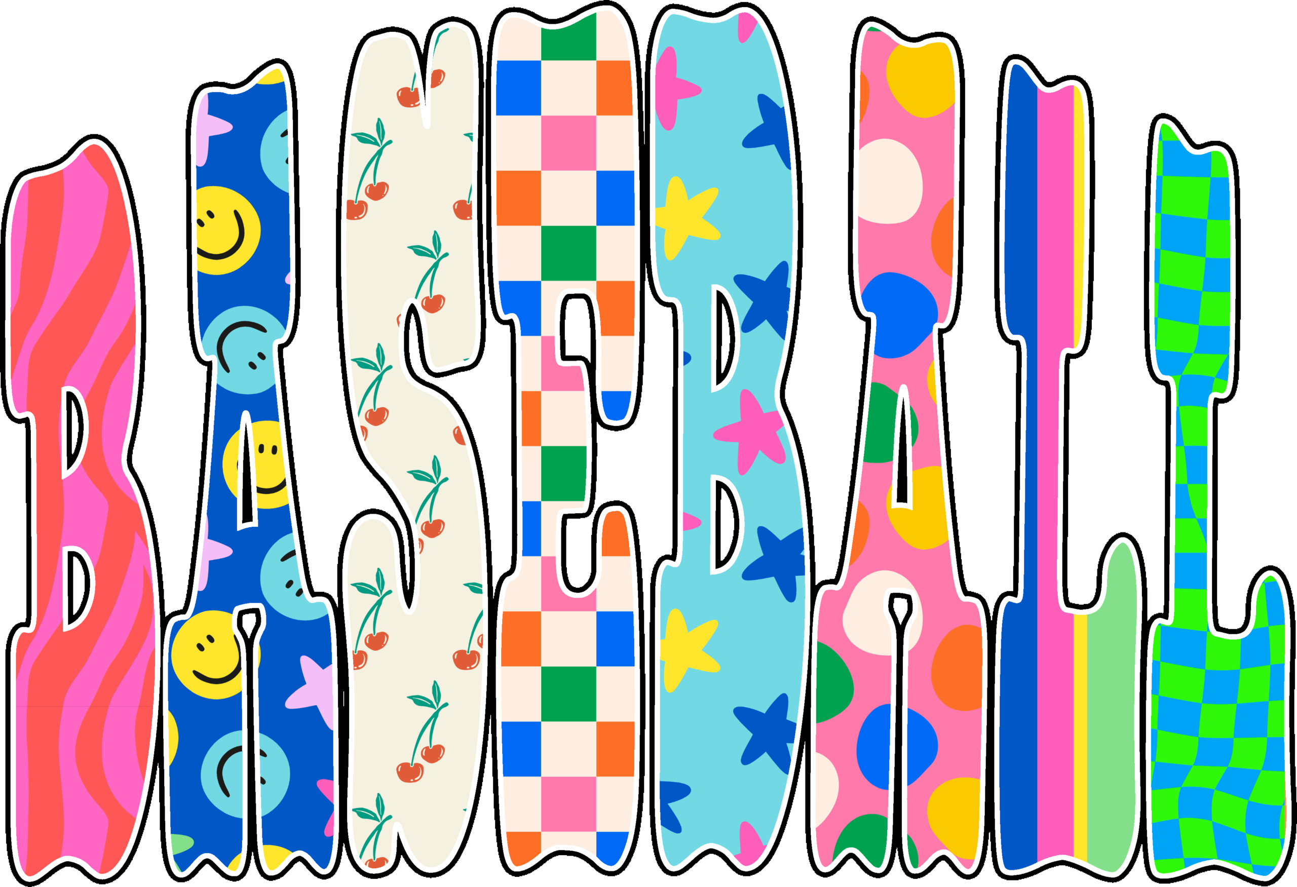 Baseball patterned letters ready-to-press DTF transfer design for shirts
