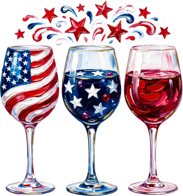 America wine glasses patriotic ready-to-press DTF transfer design