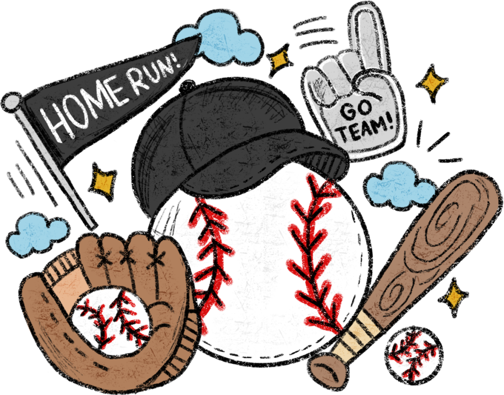 Baseball home run sketch ready-to-press DTF transfer design