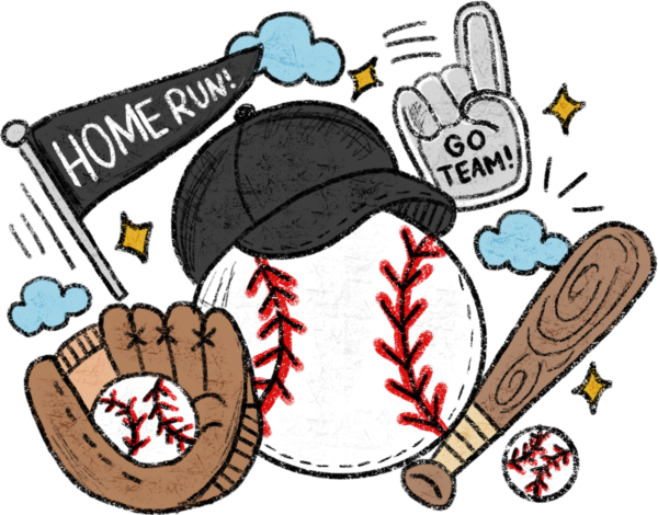 Baseball home run sketch ready-to-press DTF transfer design