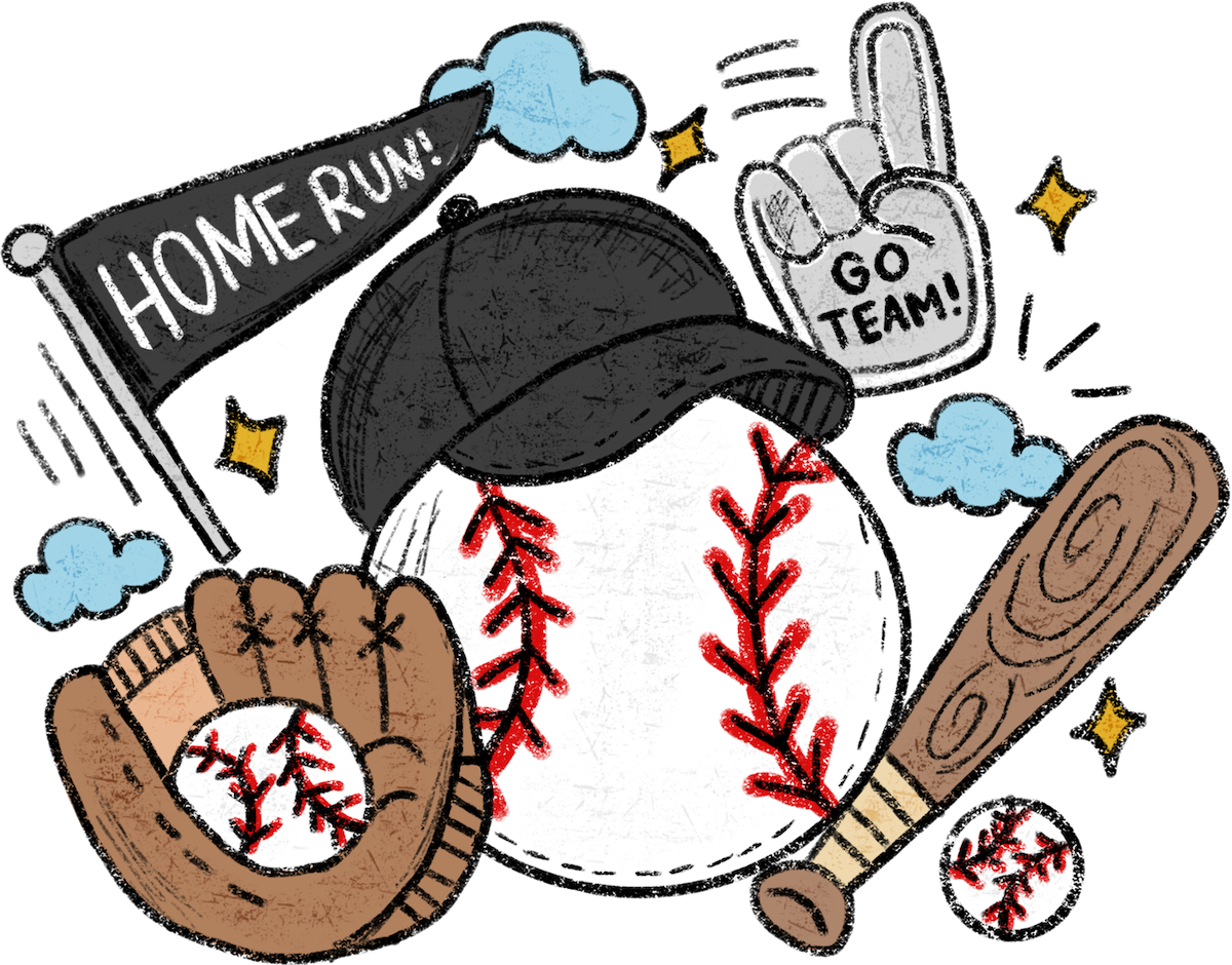 Baseball home run sketch ready-to-press DTF transfer design
