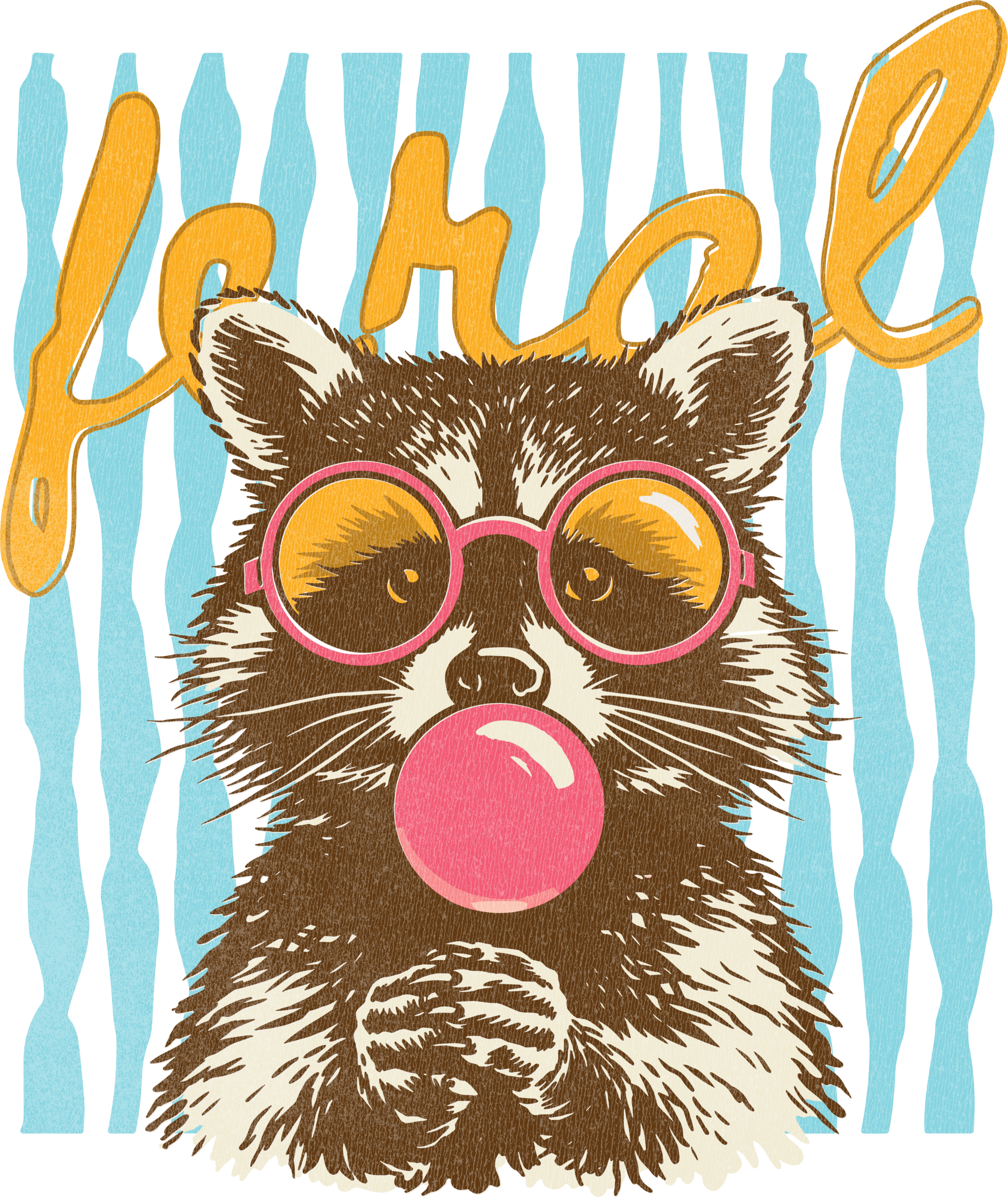 Feral bubblegum raccoon ready-to-press DTF transfer design for apparel