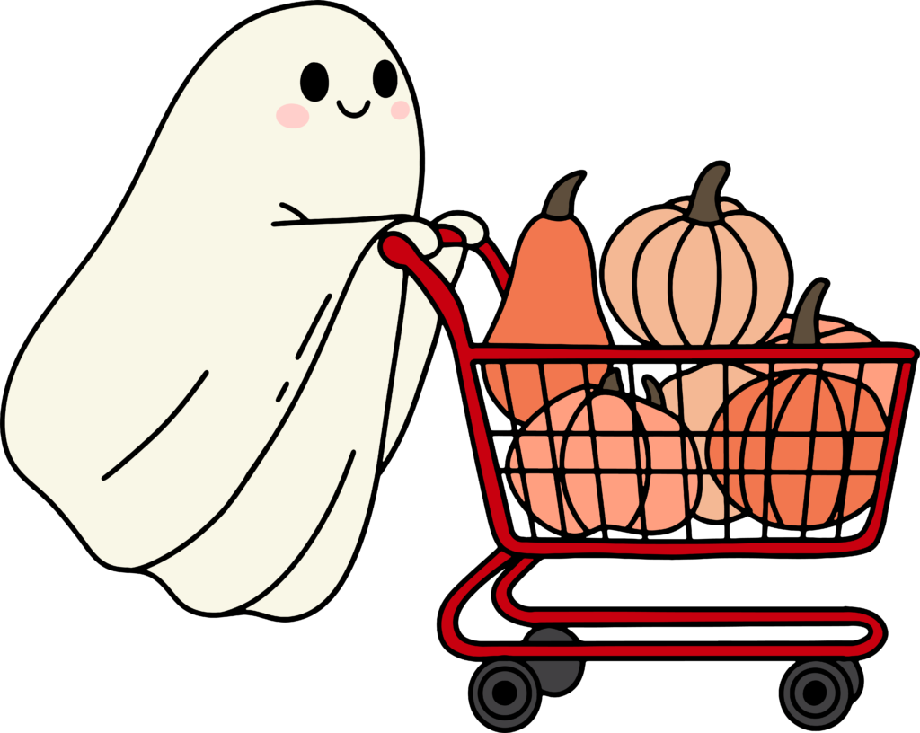 Ghost Shopping For Pumpkins cute fall ghost DTF transfer design