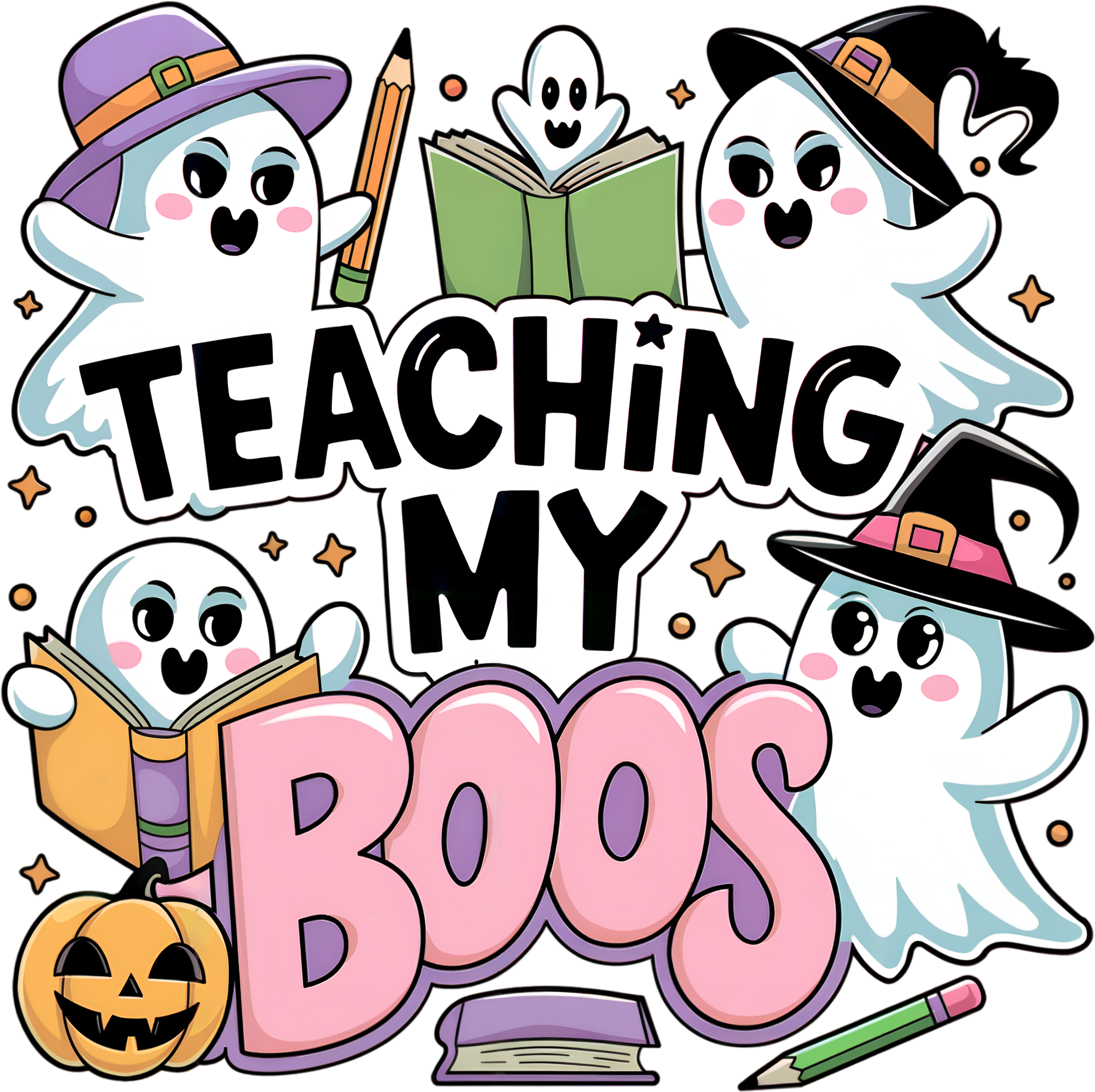 Teaching My Boos ghost-pun teacher DTF heat transfer design