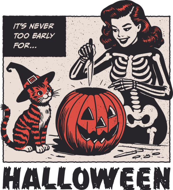 Never Too Early For Halloween spooky slogan DTF transfer design