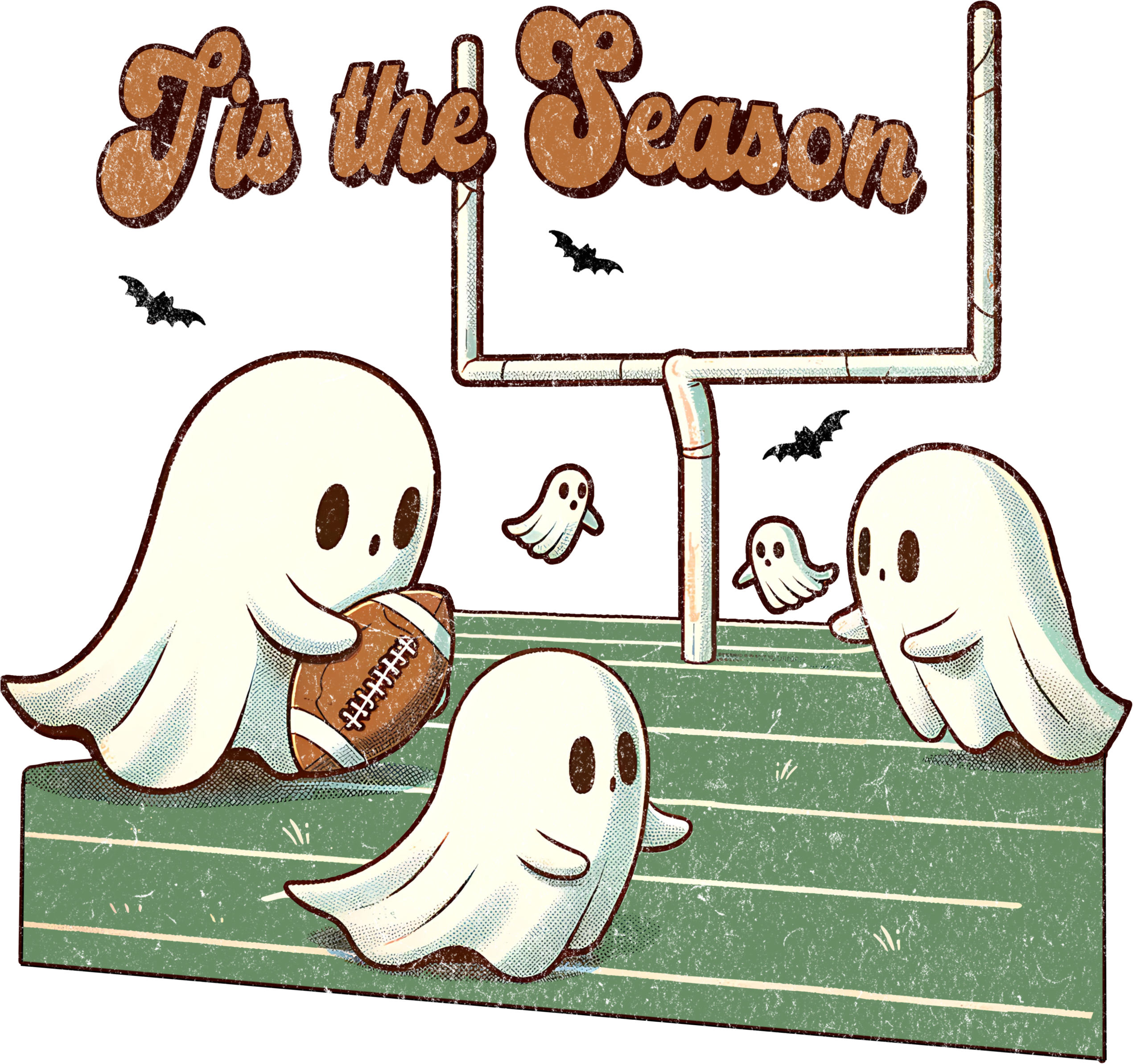 Tis The Season Ghost Football Halloween DTF heat transfer design