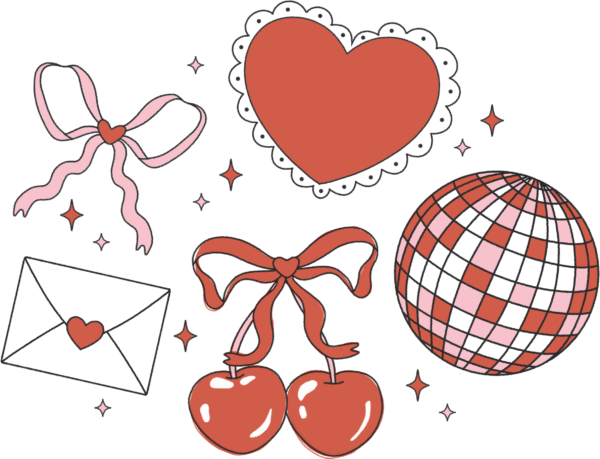 Valentine's collage of hearts and candy ready-to-press DTF transfer design for apparel