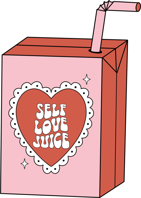 Self love juice carton with heart straw ready-to-press DTF transfer design