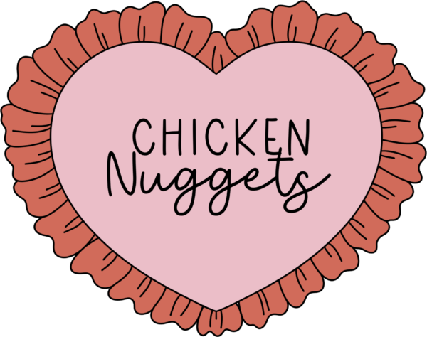 Chicken nuggets arranged in a heart ready-to-press DTF transfer design for apparel