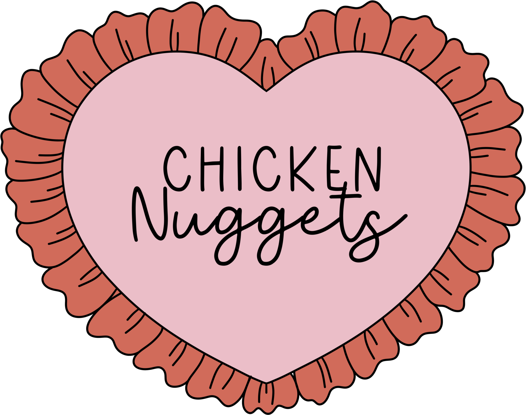 Chicken nuggets arranged in a heart ready-to-press DTF transfer design for apparel
