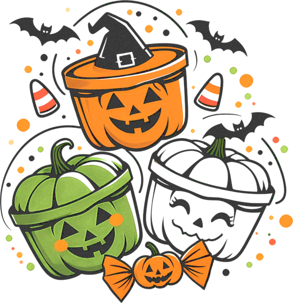 Trick or treat pumpkin pails candy bucket ready-to-press DTF transfer design