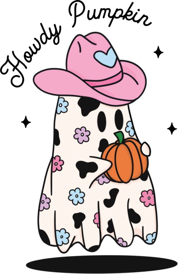 Howdy pumpkin cow and ghost western fall ready-to-press DTF transfer design