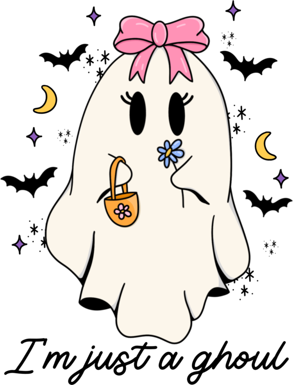 Cute ghost I'm Just A Ghoul ready-to-press DTF transfer design for apparel