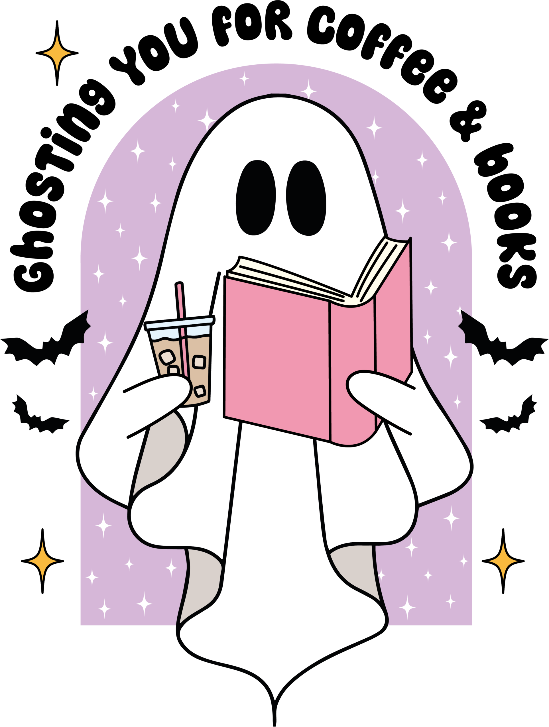 Ghosting You For Coffee and Books cozy fall DTF transfer design