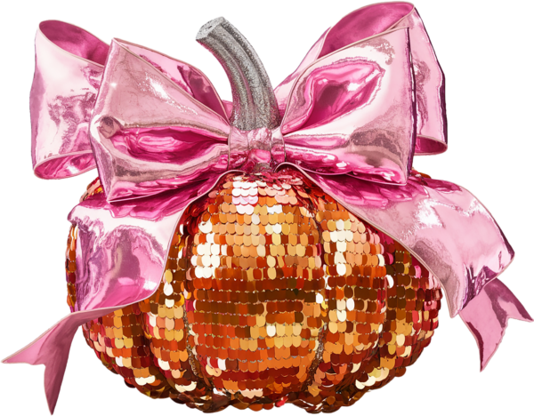 Pink sequin pumpkin with bow glam fall DTF transfer design
