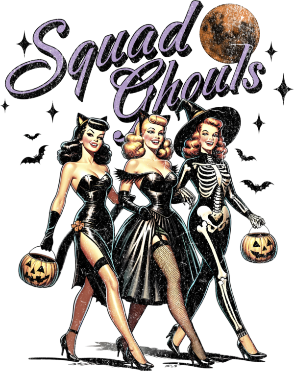 Squad Ghouls punny group ghost Halloween DTF transfer design