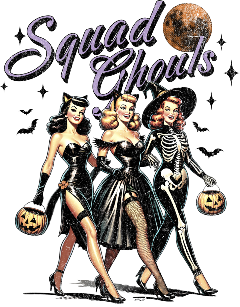 Squad Ghouls punny group ghost Halloween DTF transfer design