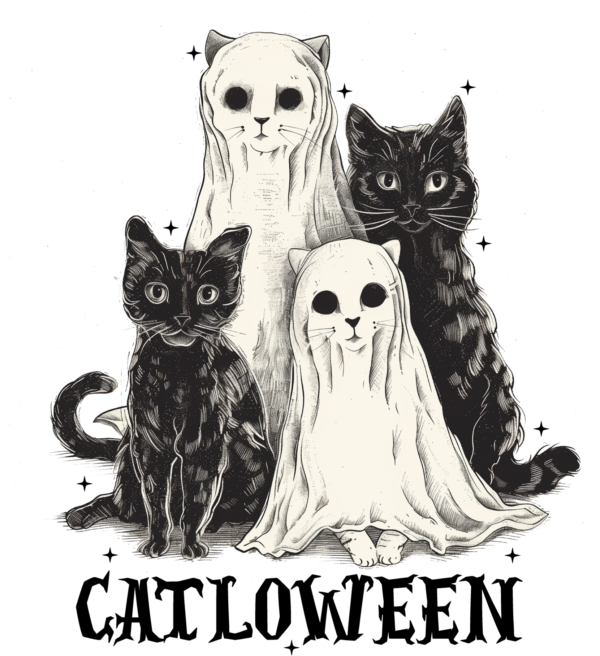 Catloween cute cat Halloween mashup DTF transfer design