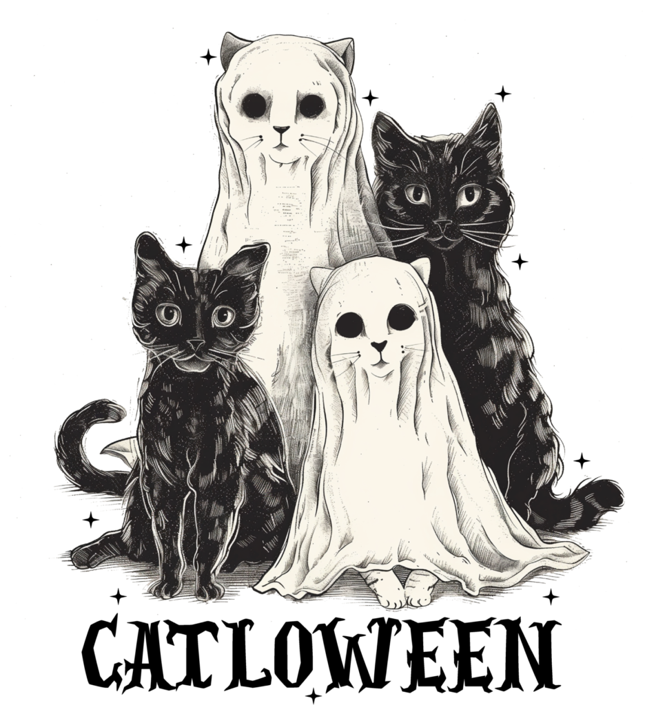 Catloween cute cat Halloween mashup DTF transfer design
