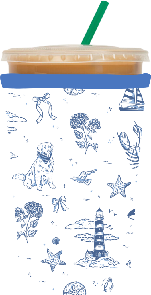 Coastal summer beach coffee sleeve UV DTF cup wrap design