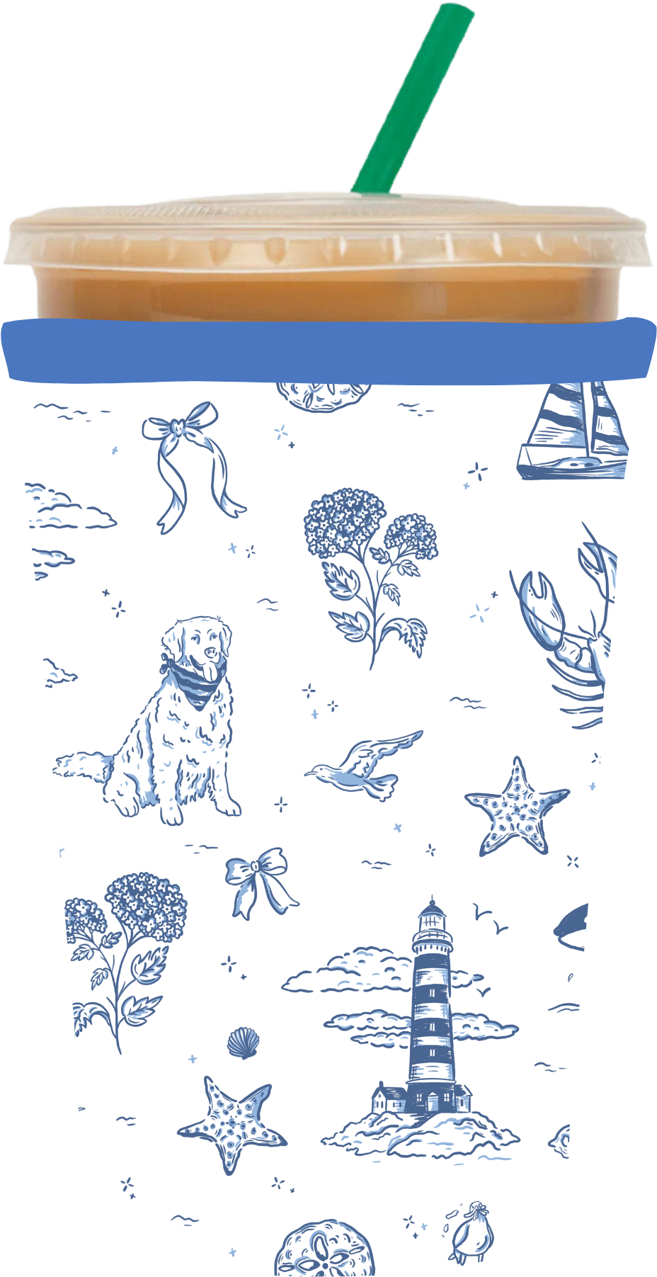 Coastal summer beach coffee sleeve UV DTF cup wrap design