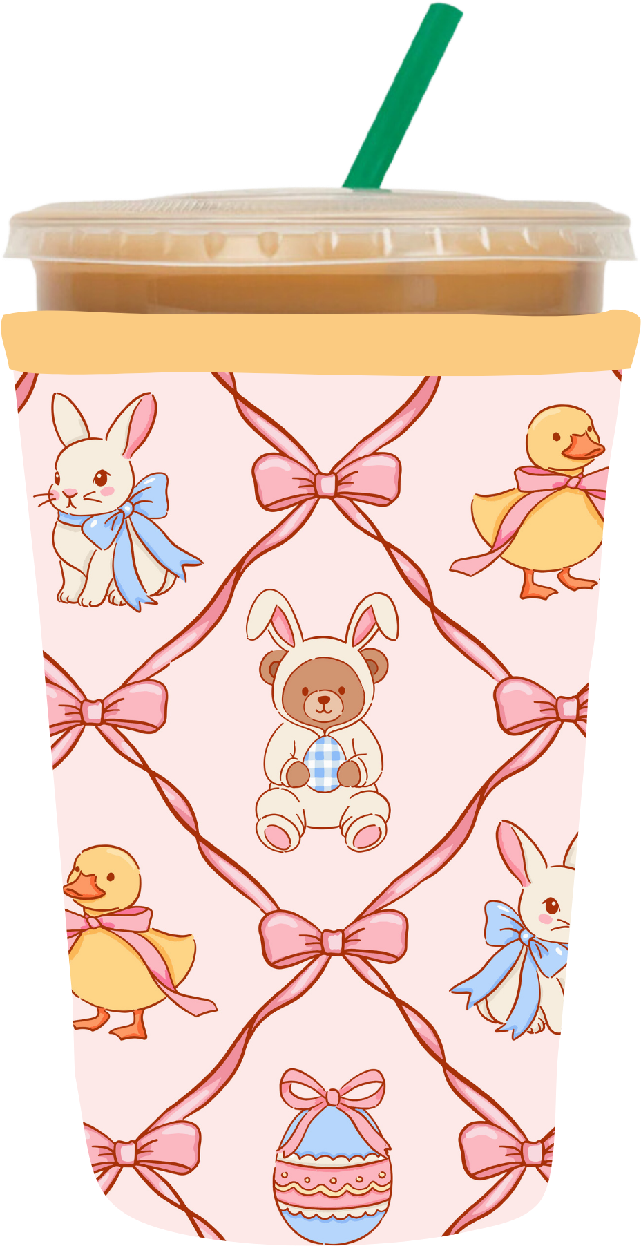 Easter bunny friends coffee sleeve UV DTF cup wrap design