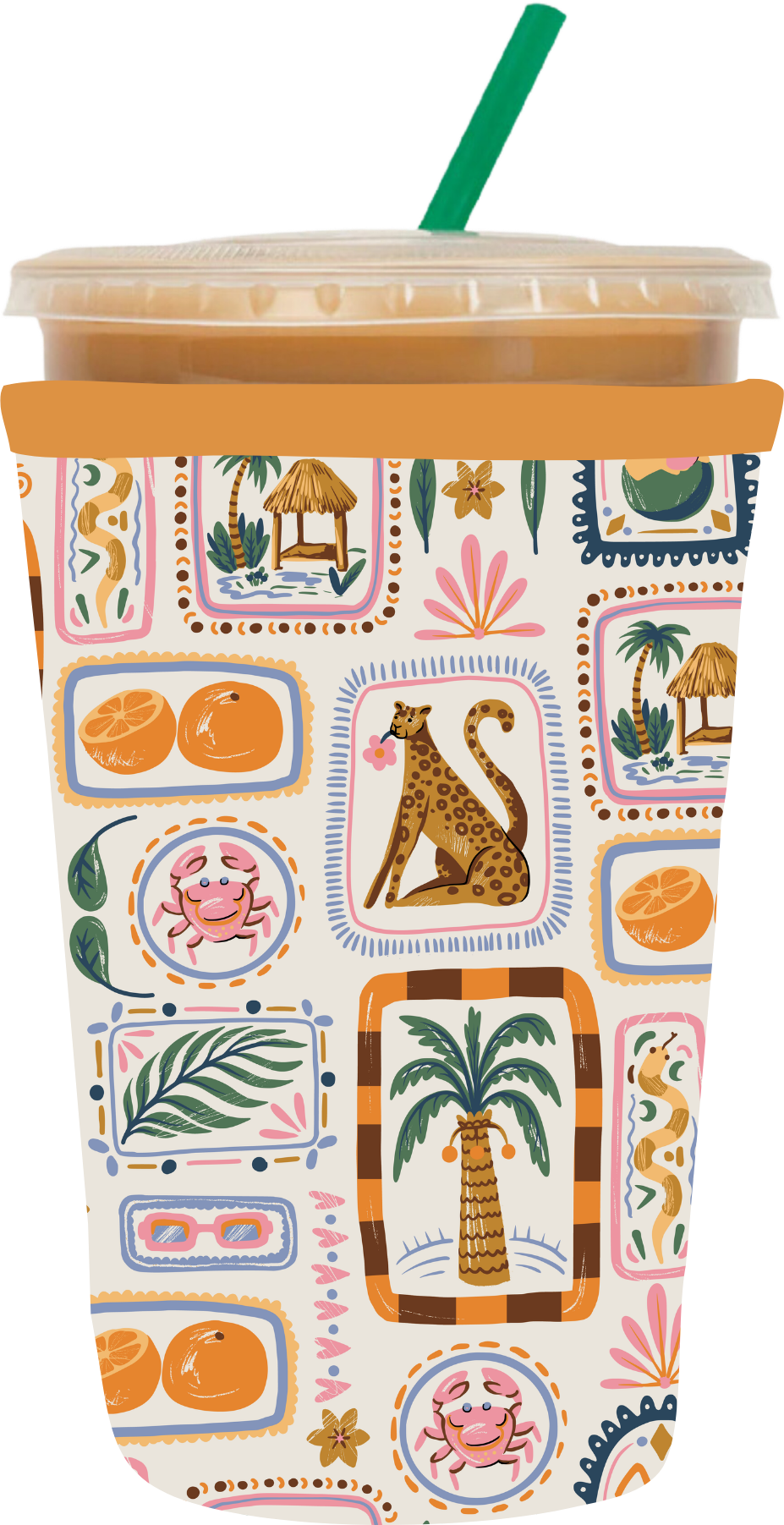 Jungle paradise tropical leaves coffee sleeve UV DTF cup wrap design
