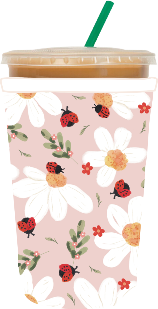 Ladybug and flowers coffee sleeve UV DTF cup wrap design