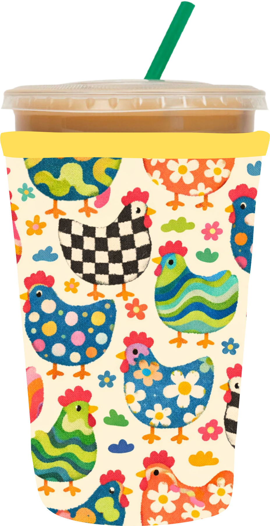 Retro chicken farmhouse coffee sleeve UV DTF cup wrap design