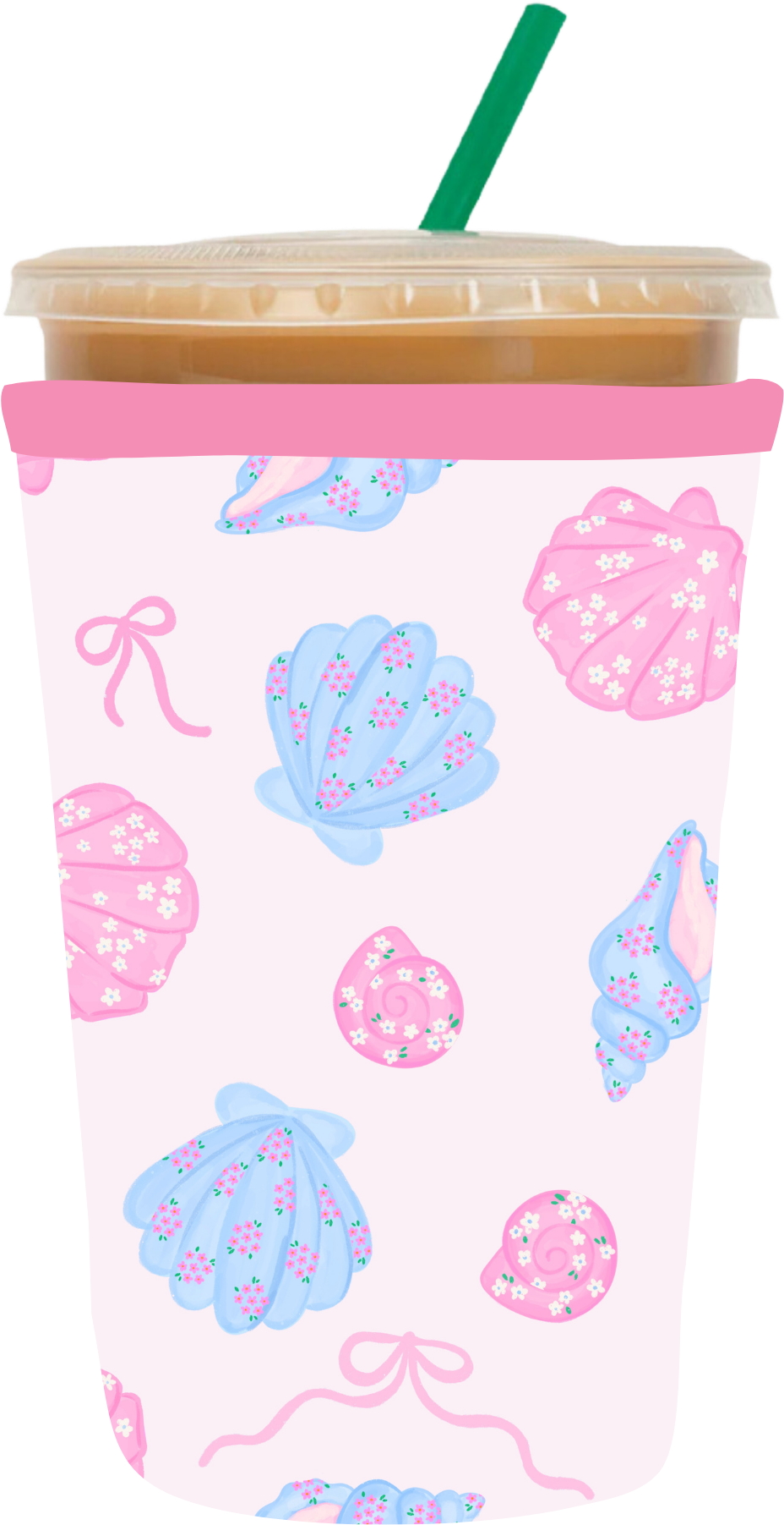 Seashells and bows coffee sleeve UV DTF cup wrap design