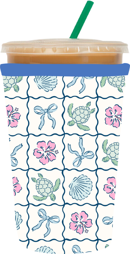 Sea turtles and shells coffee sleeve UV DTF cup wrap design