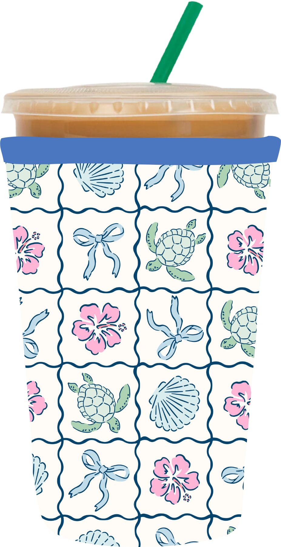Sea turtles and shells coffee sleeve UV DTF cup wrap design