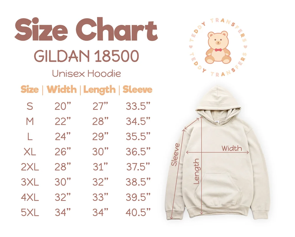 Gildan 18500 heavy blend hoodie size chart