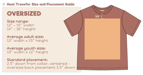 Oversized transfer placement on a t-shirt