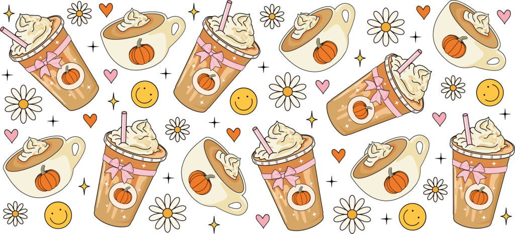 Pumpkin spice latte daydream UV DTF decal design for tumblers