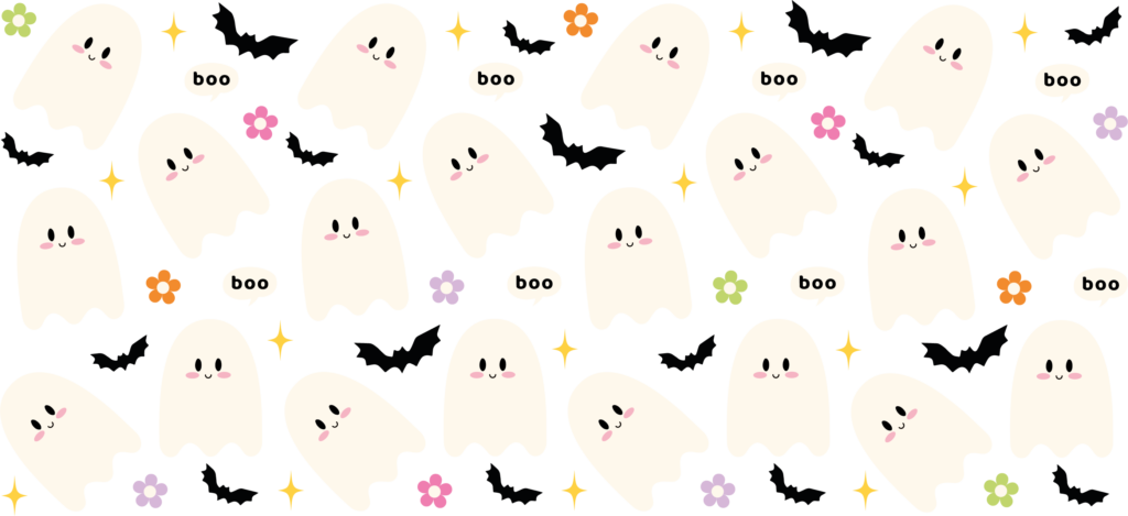 Little Boo Crew friendly ghosts UV DTF decal design for tumblers