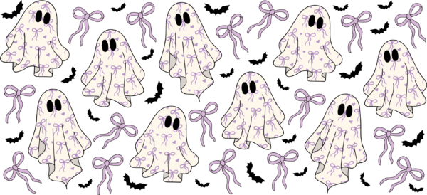 Coquette bow ghosts UV DTF decal design for tumblers and mugs