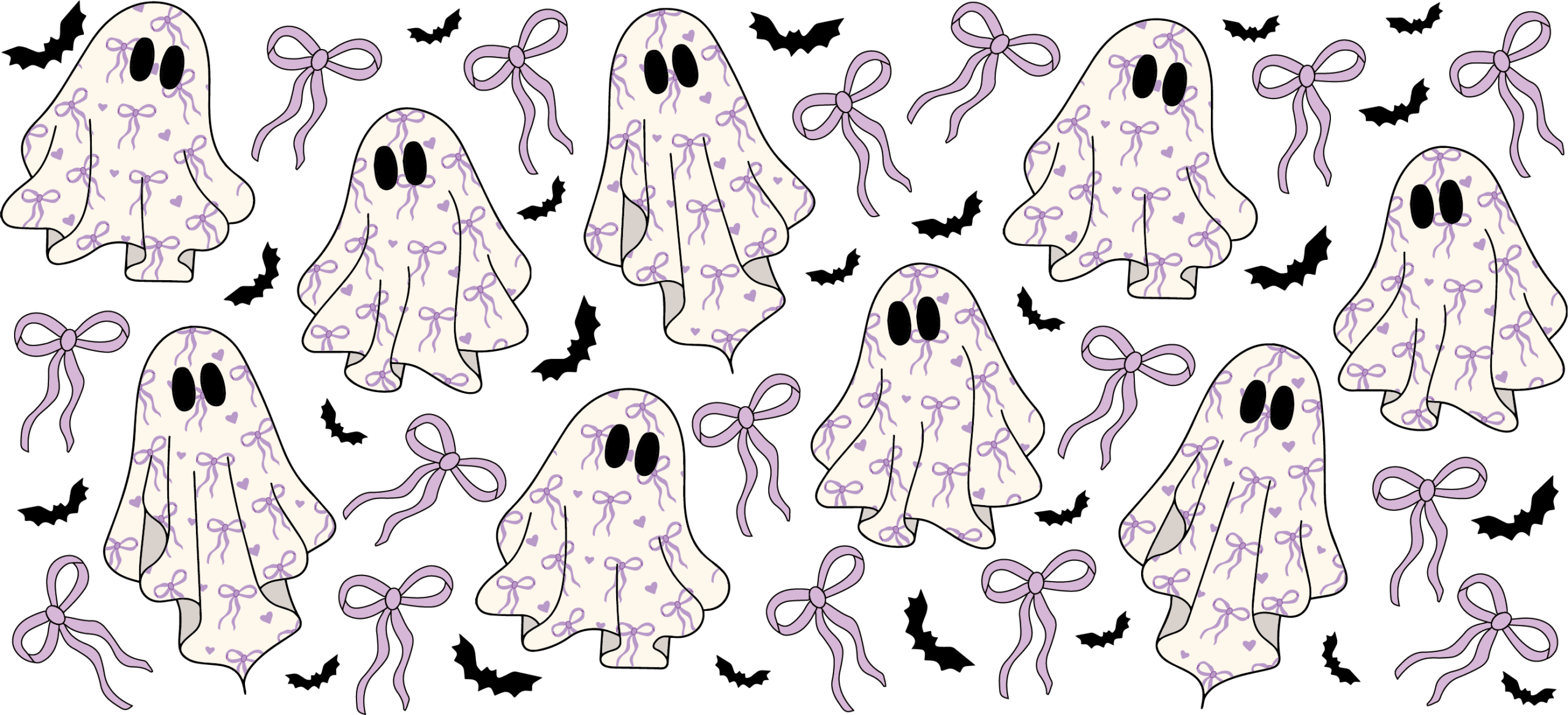 Coquette bow ghosts UV DTF decal design for tumblers and mugs