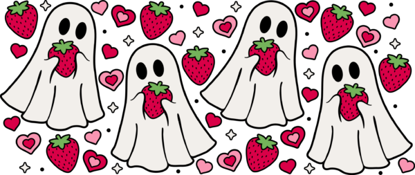 Strawberry Ghoul Love ghost and strawberries UV DTF decal design