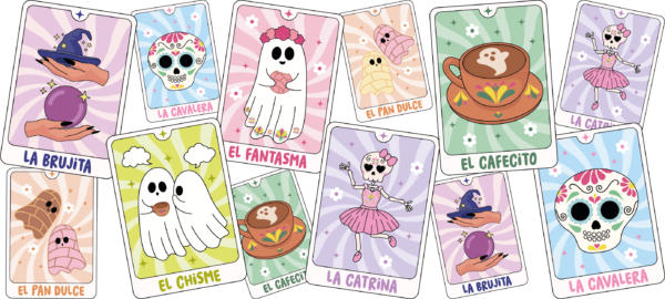 Spooky Loteria cards UV DTF decal design for tumblers and mugs