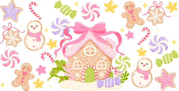 Gingerbread wonderland UV DTF transfer decal design for cups
