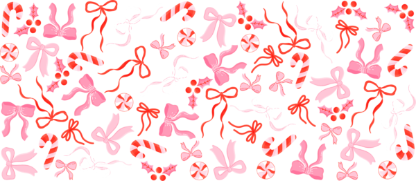 Pink bows and candy canes UV DTF transfer decal design for cups